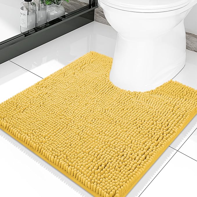 Smiry Luxury Chenille Toilet Rugs U-Shaped 20x20, Soft Absorbent Non-Slip Contour Bathroom Rugs for Toilet, Machine Washable Contoured Bath Mats, Yellow by Smiry