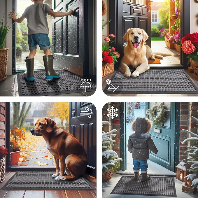 Smiry Front Door Mat Outside Entrance, Heavy Duty Natural Rubber Doormat, Non Slip, Trap Dirt and Moisture, Easy Clean, Low Profile Welcome Floor Mats for Indoor Outdoor Entry, 59x23 Inch, Mix Grey - Image 7