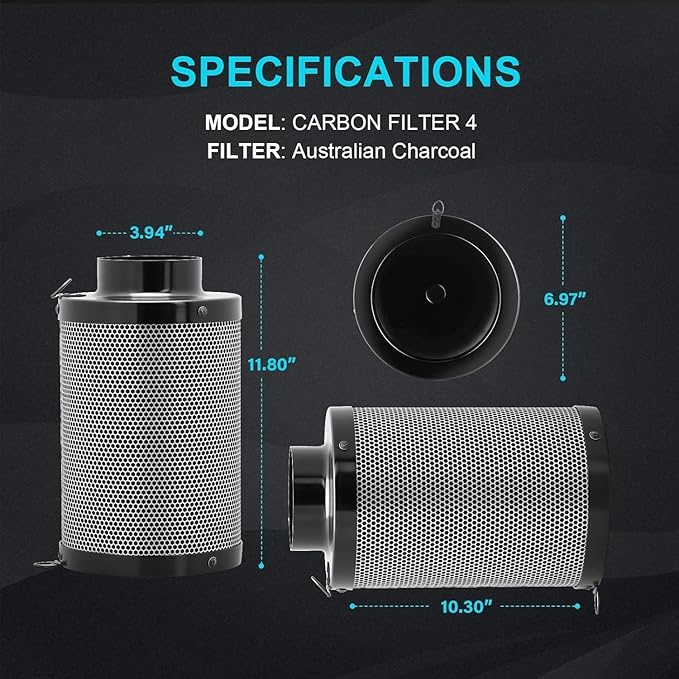 iPower 4 Inch 195 CFM Inline Fan Circulation Vent Blower, Upgrade 4" Air Carbon Filter with Prefilter and 8 Feet Aluminum Ducting, for Grow Tent Hydroponics Ventilation - Image 3