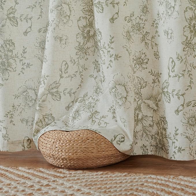 jinchan Linen Blend Floral Curtains for Living Room 108 Inches Extra Long Farmhouse Printed Curtain Back Tab Green Peony Flower Patterned Drapes Bedroom Window Curtains Set 2 Panels - Image 8