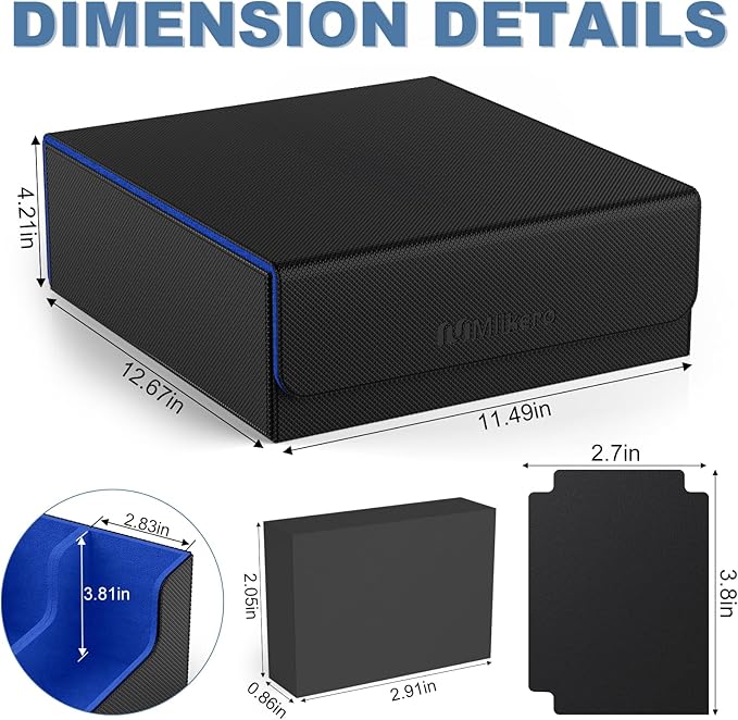 Mlikero Card Deck Case, 2400+ Trading Card Storage Box with 10 Colorful Dividers and 4 Foam Stoppers, Leather Magnetic Closure Commander Deck Box Fit for MTG, TCG (4 Rows, Black&Blue) - Image 5
