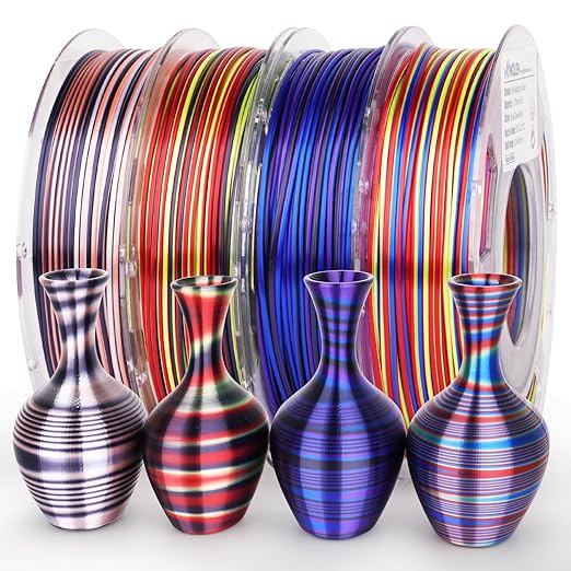 AMOLEN Silk PLA 3D Printer Filament Bundle, Shiny Multicolor Rainbow PLA Filament 1.75mm Pack, Fast Color Change PLA 3D Printing Filament for Most FDM 3D Printer, 200g X 4 Spools by AMOLEN