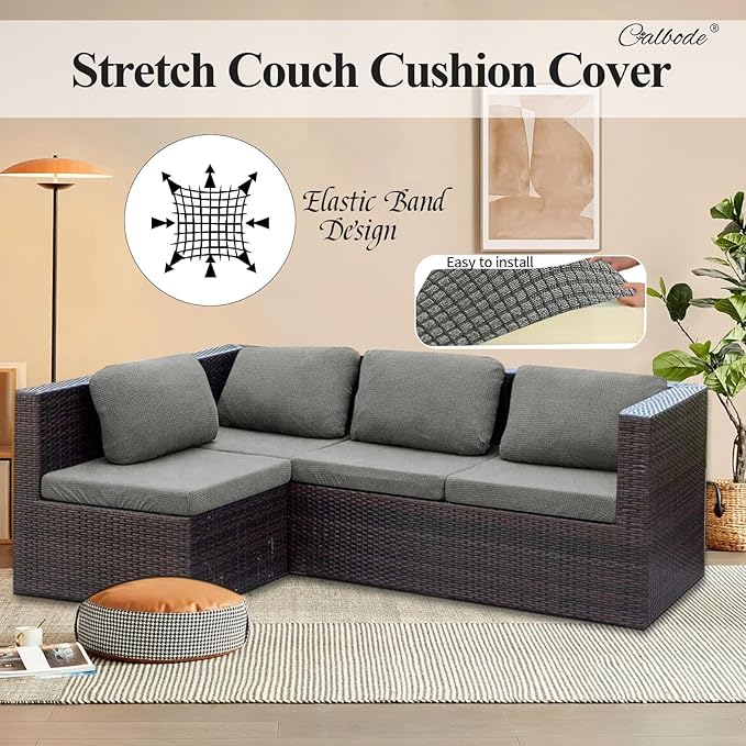8Pcs Outdoor Stretch Cushion Covers,Waterproof Outdoor Chair Cushion Covers for Patio Furniture, Washable Jacquard Couch Covers Replacement for Patio Furniture(Grey, Cover Only) - Image 7