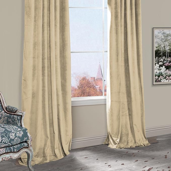 ChadMade Blackout Lined Premium Velvet Curtain Cream 100Wx96L Inch (1 Panel), Eyelet Grommet for Livingroom Bedroom Theater Studio, Leon Collection - Image 8