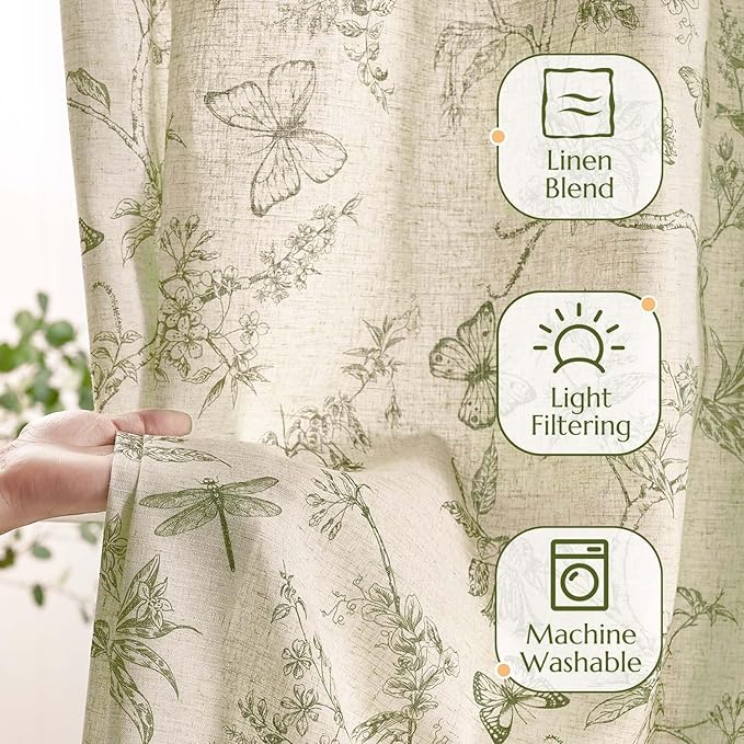 jinchan Floral Curtains Lined Linen Blend Curtain for Living Room 84 Inch Length Sage Green Farmhouse Flower Patterned Curtain French Country Curtains Drapes Back Tab Rod Pocket 2 Panels - Image 3