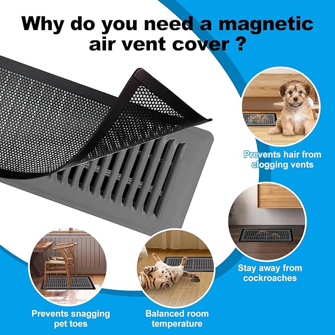 4 PCS Black Magnetic Vent Covers-5.5x12 Magnetic Air Vent Covers with Mesh Screen for Floor/Wall/Ceiling Registers-Easy to Install, Durable Design(Fits Registers 5"to7" Width x 12" to14"Length) - Image 5