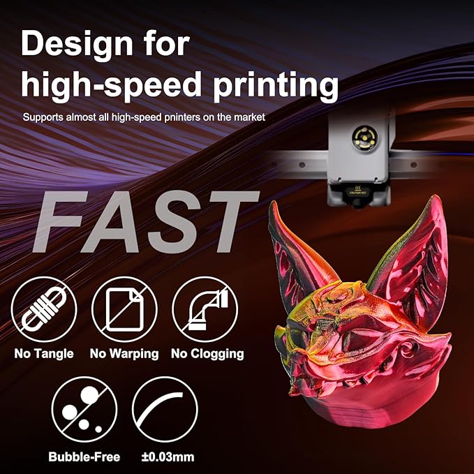 ERYONE Silk Tri Color PLA Filament 3D Printer 1.75mm +/- 0.03mm, Multicolor Filament Tricolor PLA 1KG(2.2lbs) Cardboard Spool, Red Gold Black - Image 4
