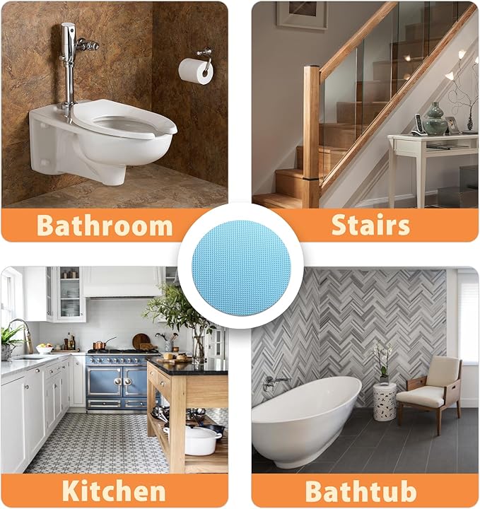 24 PCS Bathtub Non Slip Stickers Blue Adhesive Decals Round Shape Anti Slip Shower Stickers Bath Non Slip Stickers for Floor Bathroom Stairs Ladders with Scraper - Image 5