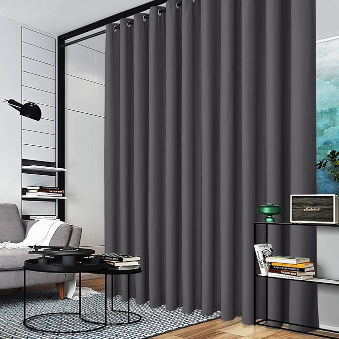 RYB HOME Extra Wide Curtain for Room Divider, Blackout Privacy Soundproof Curtains for Large Window Shared Bedroom Apartment Backdrop Home Theatre Backdrop, Grey, 20ft Wide x 8ft Long - Image 3