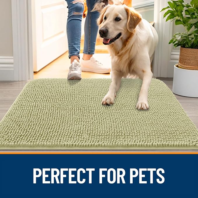 OLANLY Dog Door Mat for Muddy Paws 24x16, Absorbs Moisture and Dirt, Absorbent Non-Slip Washable Doormat, Quick Dry Chenille Mud Mat for Dogs, Entry Indoor Entryway Carpet for Inside Floor, Vanilla - Image 6