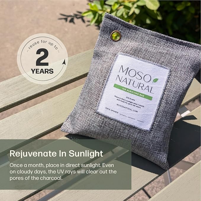 Moso Natural Air Purifying Bag 200g (2 Pack) HGTV Editor's Pick | Premium Bamboo Charcoal Odor Absorber for Home & Car | Closet Odor Eliminator & Car Air Freshener | Long Lasting Charcoal Bags - Image 9