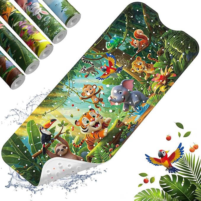 XIYUNTE Upgrade Baby Bath Mat Non Slip - 40"x16" Extra Long Kids Bath Mat for Tub Non Slip Bathtub Mat Eco-Friendly Toddler Bath Mats with Suction Cups, Machine Washable and No Fading, Animal Forest by XIYUNTE