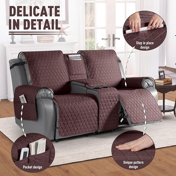 TAOCOCO 100% Waterproof Loveseat Recliner Couch Sofa Covers with Console,Double Reclining Couch Cover Non-Slip Sofa Slipcovers Washable,Furniture Protector Covers for Kids,Pets(2 Seater,Coffee) - Image 6