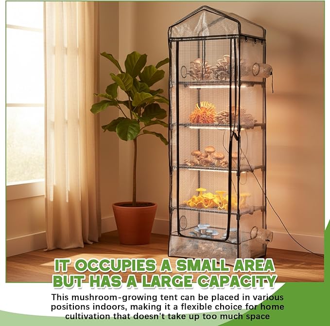 Windyun 5 Tier Extra Tall Mushroom Grow Tent Kit with Light & Timer, 80 x 19 x 27 Inch & 6500k Greenhouse with LED Grow Light, 4" Vents & Built in Humidifier Ports for Indoor Outdoor Mushroom Tent - Image 4