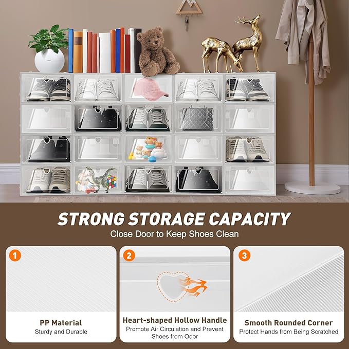 Bitodd 20Pcs Large Plastic Shoe Storage Boxes, Simple Modern Lightweight and Foldable Shoe Organizers, Easy to Access Shoe Horn for Store Flat Casual Footwear and Sneakers - Image 4