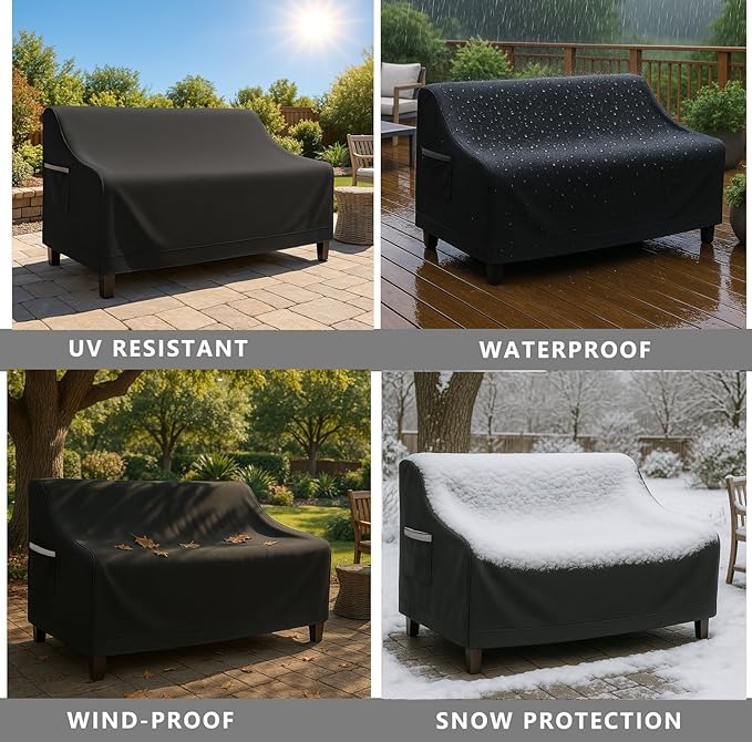 Waterproof Patio Loveseat Cover, 78.7W x 38.2D x 35H inches Heavy Duty 600D Weather-Resistant Outdoor Furniture Protector Black - Image 7