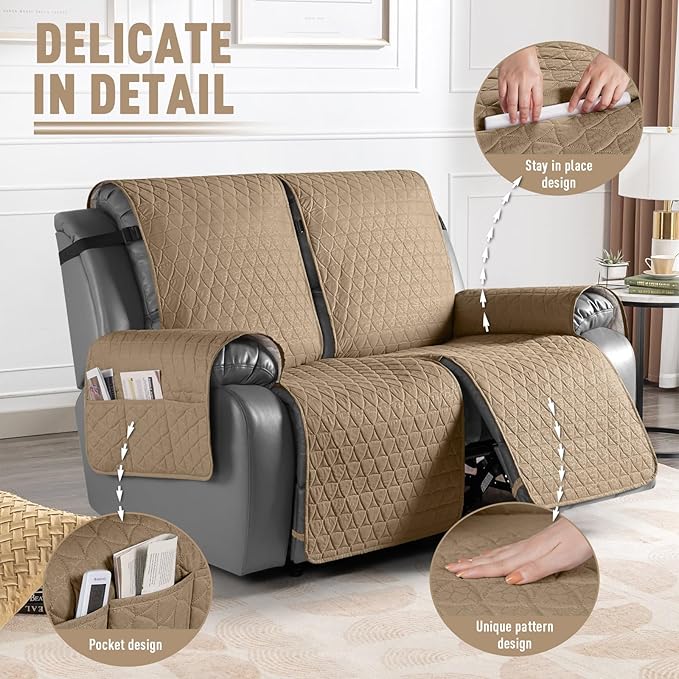 TAOCOCO 100% Waterproof Recliner Cover, Non-Slip Washable Reclining Couch Cover with Elastic Leg Straps, Furniture Protector for Dogs (Camel, 2 Seater) - Image 6
