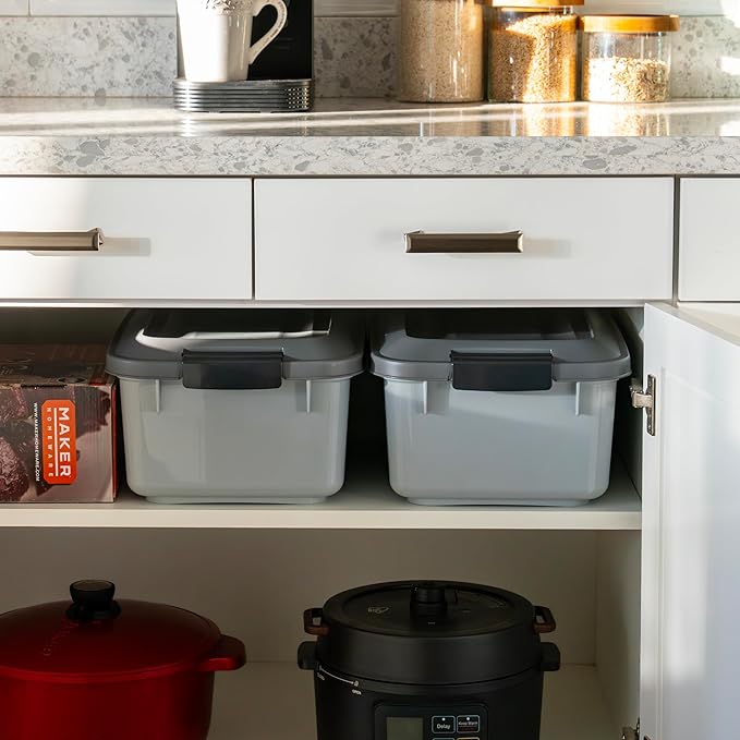 IRIS USA WeatherPro Airtight Pet Food Storage Container, Up to 14 lbs, Dog Cat Bird and Other Pet Food Storage Bin Keep Pests Out Translucent Body BPA Free Stackable, 2 Pack, Gray - Image 4