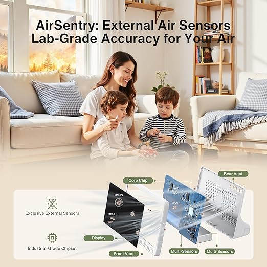 bonoch 16 in 1 Air Quality Monitor Indoor 7" Display 9 AQI+7 AQI Alerts, CO2 Monitor Air Quality Tester for CO2, TVOC, PM2.5 PM1.0 PM10, HCHO Temperature Humidity AQI & Time Air Quality Meter for Home - Image 3