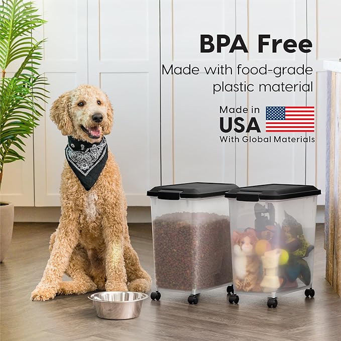 IRIS USA Dog Food Storage Container, 2 Pack, Up to 30 lbs Each, Airtight Seal for Freshness, Wheels for Rolling, Easy One Hand Opening, Made in USA, BPA Free, Clear/Black - Image 8