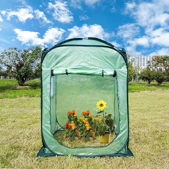 Porayhut Pop Up Greenhouse Tent,Portable X-Large Walk-in Flower House ,Indoor Outdoor Gardening Plant Sunshine Room with PE Mesh Cloth Cover for Protecting Plant from Cold Frost & Birds - Image 3