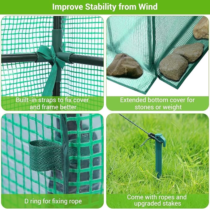 Ohuhu Greenhouse for Outdoors with Screen Windows, 57 x 57 x 76'' Walk in Plant Greenhouses Heavy Duty with Durable PE Cover, 3 Tiers 12 Shelves Stands Plastic Portable Green House with Shelf Clips - Image 5