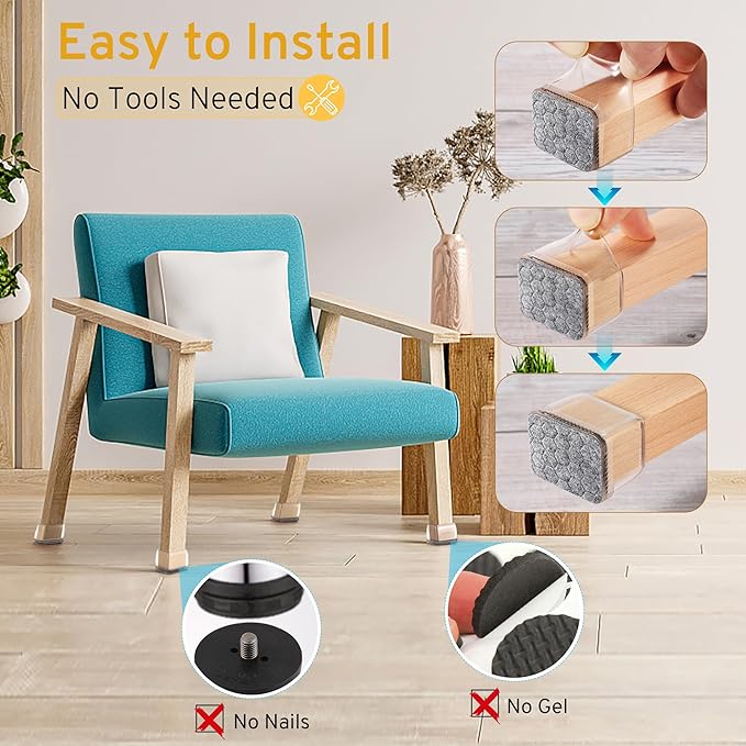 24PCS Rectangular Chair Leg Floor Protectors, Furniture Sliders, Non-Slip Felt Furniture Pads for Hardwood Floors, Silicone Cap Covers to Protect Floors,(Fit L :1.73-2.05", W: 1.34-1.65") - Image 5