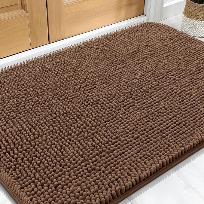 OLANLY Dog Door Mat for Muddy Paws 30x20, Absorbs Moisture and Dirt, Absorbent Non-Slip Washable Doormat, Quick Dry Chenille Mud Mat for Dogs, Entry Indoor Entryway Carpet for Inside Floor, Mocha by OLANLY