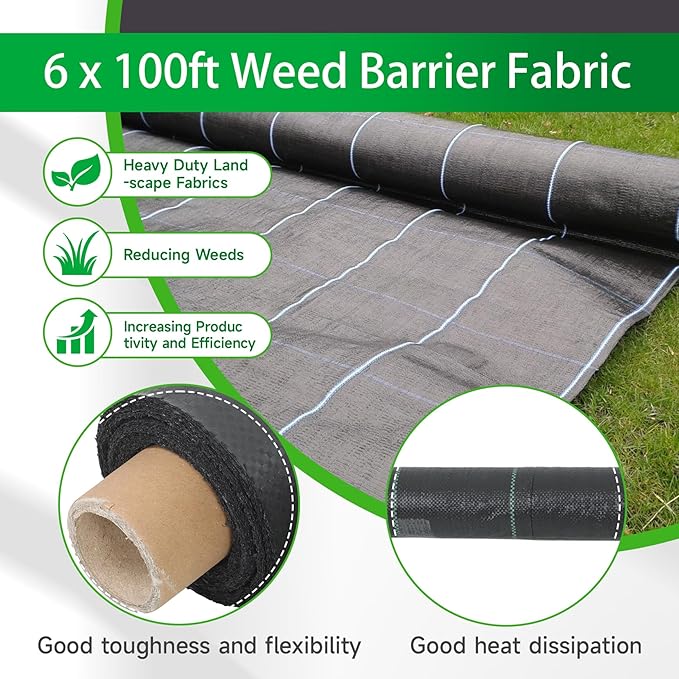 Weed Barrier Fabric Planting Cover - 6 x 100 FT Heavy Duty Landscape Fabric Ground Cover Block for Outdoor Planting - Image 2