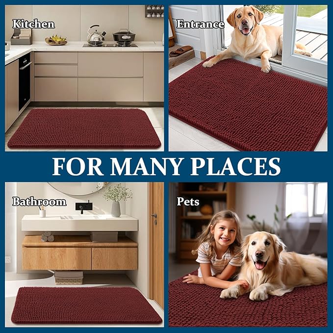 OLANLY Dog Door Mat for Muddy Paws 59x20, Absorbs Moisture and Dirt, Absorbent Non-Slip Washable Doormat, Quick Dry Chenille Mud Mat, Entry Indoor Entryway Carpet for Inside Floor, Caramel Russet - Image 8