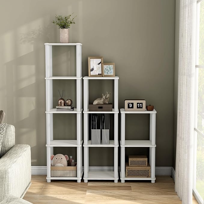 Homes: Inside + Out Apexa Modern 5-Tier Narrow Shelving Units, Collectibles Display Shelves, Easy Assembly Standing Shelf, Home Storage Organizer for Living Room, Bedroom, Office, White - Image 2