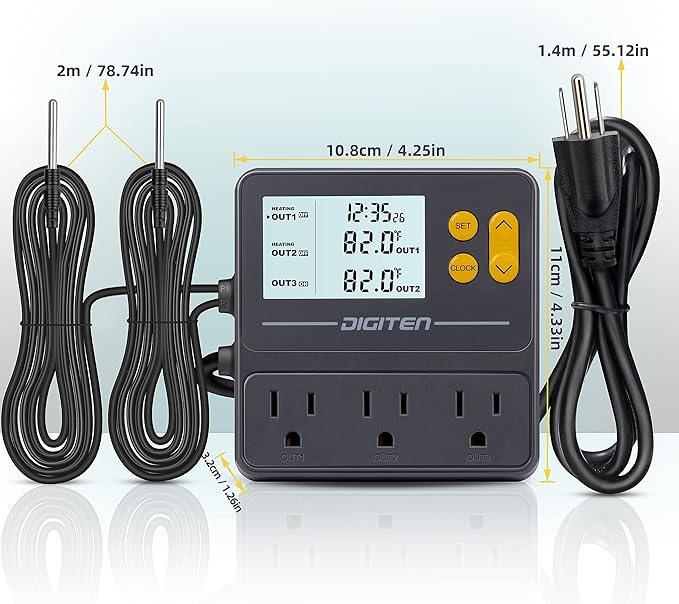 Reptile Temperature Controller, 3 Outlet Timer Thermostat for Grow Tent, Incubation, Snakes, Fish Tank, Heater, humidifiers, Ball Pythons, Bearded Dragon Tank - Image 4