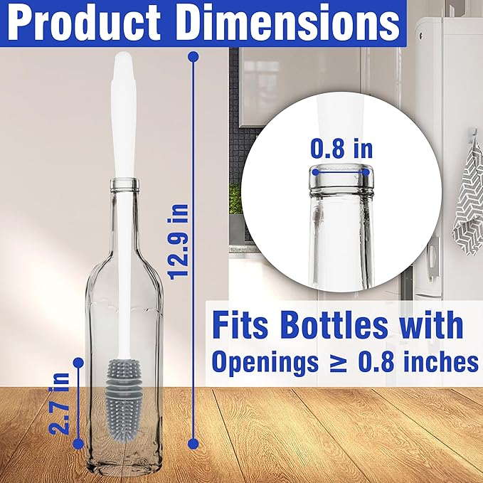 PHYEX 2 Packs Long Handle Bottle Brushes, Water Bottle Cleaner for Washing Narrow Neck/Mouth Bottle - Image 2