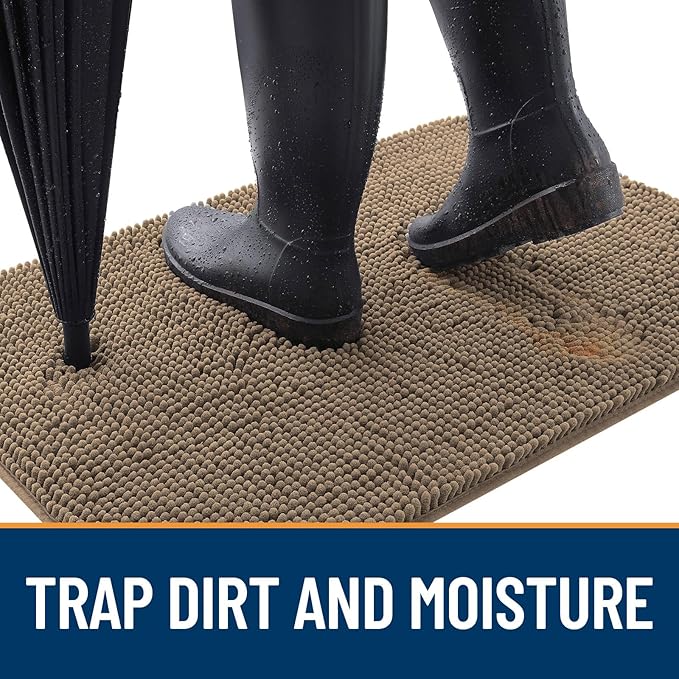 OLANLY Dog Door Mat for Muddy Paws 59x20, Absorbs Moisture and Dirt, Absorbent Non-Slip Washable Doormat, Quick Dry Chenille Mud Mat for Dogs, Entry Indoor Entryway Carpet for Inside Floor, Tan - Image 2