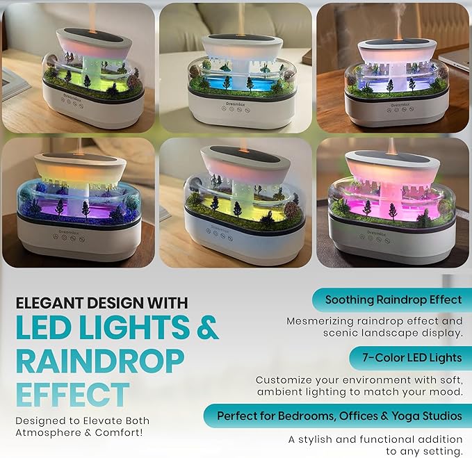 Dreamlax Rain Humidifiers for Bedroom – Cool Mist Essential Oil Diffuser, White Noise Machine with 10 Nature Sounds, 7 LED Lights, Remote Control & Decorative Raindrop Lamp - Image 7