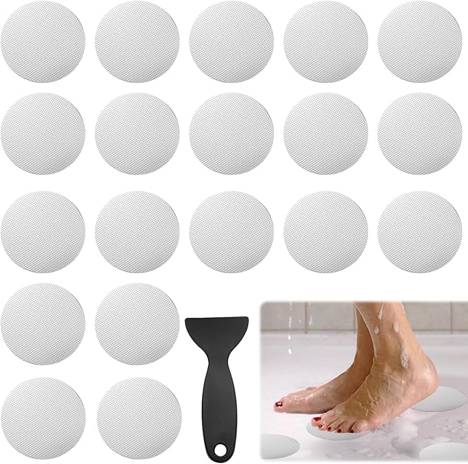 24 PCS Bathtub Non Slip Stickers White Adhesive Decals Round Shape Anti Slip Shower Stickers Bath Non Slip Stickers for Floor Bathroom Stairs Ladders with Scraper by Coufce