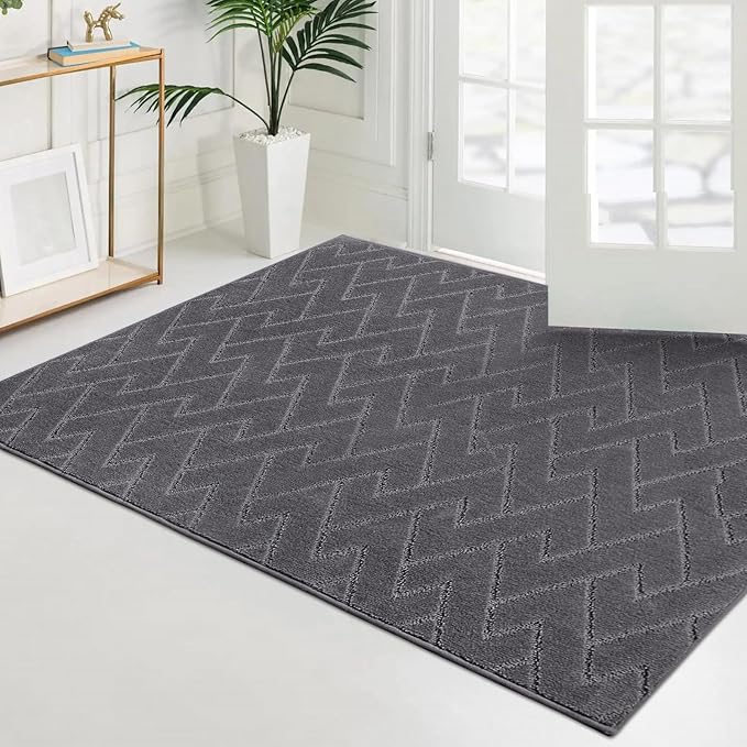 PURRUGS Easy Care Area Rug 4ft x 6ft, Non-Slip Machine Washable Entry Rug, Dog Door Mat, Stain Resistant Accent Rug for Hallway, Bedroom, Living Room and Mudroom, Grey - Image 3