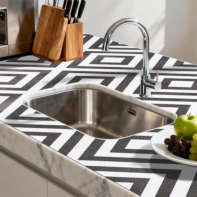 FIFTY FEET 18"x96" Non-Adhesive Shelf Liner for Kitchen Cabinets and Drawers, Washable Non-Slip PVC Cabinet Liner (Black Plaid)(9 Roll) - Image 6