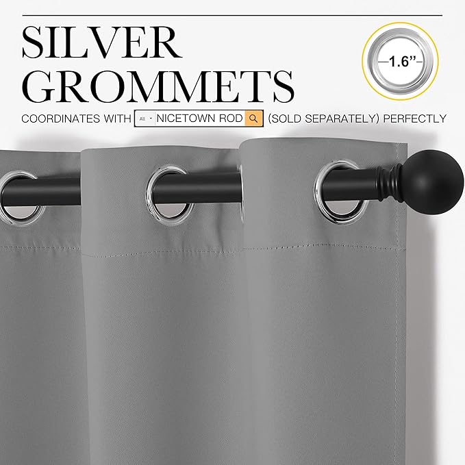 NICETOWN Thermal Insulated Grommet Blackout Curtains, Kids Window Drape Panel for Nursery, Privacy Short Curtains (Silver Grey, 2 Panels, W42 x L68 -Inch) - Image 3