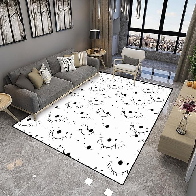 Rug Cartoon Black Eyelashes - Design Printing, Reversible Area Rugs, Fade Resistant, Flame Resistant, Quick Dry, Stain Resistant, Waterproof Floor Carpet for Living Room Bedroom, 60 x 96 Inch - Image 4