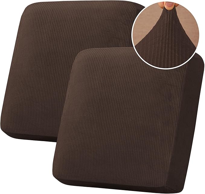 H.VERSAILTEX Velvet Stretch Couch Cushion Cover Plush Cushion Slipcover for Chair Loveseat Sofa Cushion Furniture Protector Seat Cushion Sofa Cover (2 Piece Large Sofa Cushion Covers, Brown Striped) by HVERSAILTEX