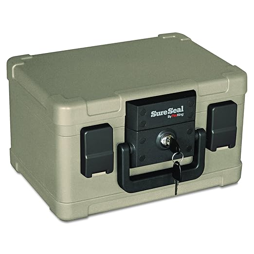 FireKing SureSeal Fire Safe with Key Lock, 1 Half Hour Fire Rated, UL Rated & 100 Hour Water Resistant Home Safe, Portable Home Safes, Taupe by FireKing