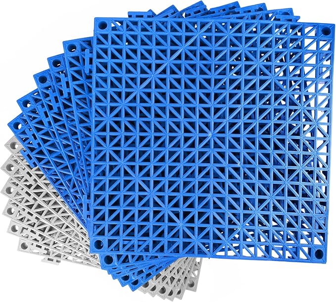 MYFAMIREA Modular Interlocking Cushion 12 Pack 11.8" x 11.8" Rubber Floor Tiles Non-Slip Splicing Drainage Mats for Deck, Pool, Outdoor Shower, Patio, Balcony, Indoor Bathroom, Kitchen (Gary Blue) by MYFAMIREA