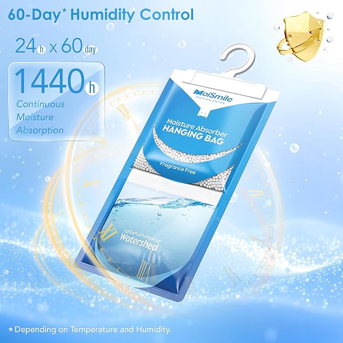 Moisture Absorbers 30 Pack Fragrance Free, Hanging Closet Dehumidifier Bags, Humidity Absorber, Compact Eliminates Odors Humidity Packs for Car, Bathroom, Bedroom, Basement, 9.8OZ - Image 5