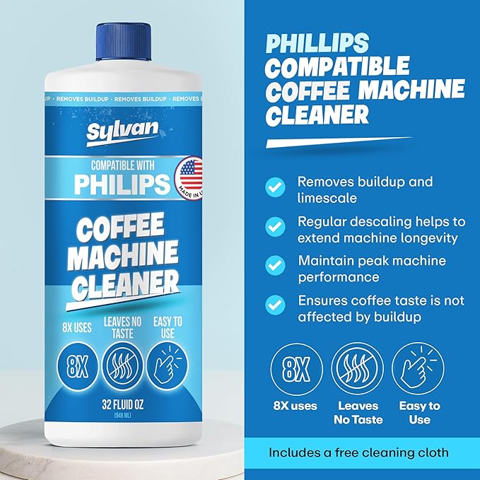Descaling Solution Compatible with Philips Saeco | Free Cleaning Cloth | 12 Month Supply | Made in the USA | Descaler for Philips Machines | 32 Oz | Coffee Machine Cleaner and Decalcifier - Image 3