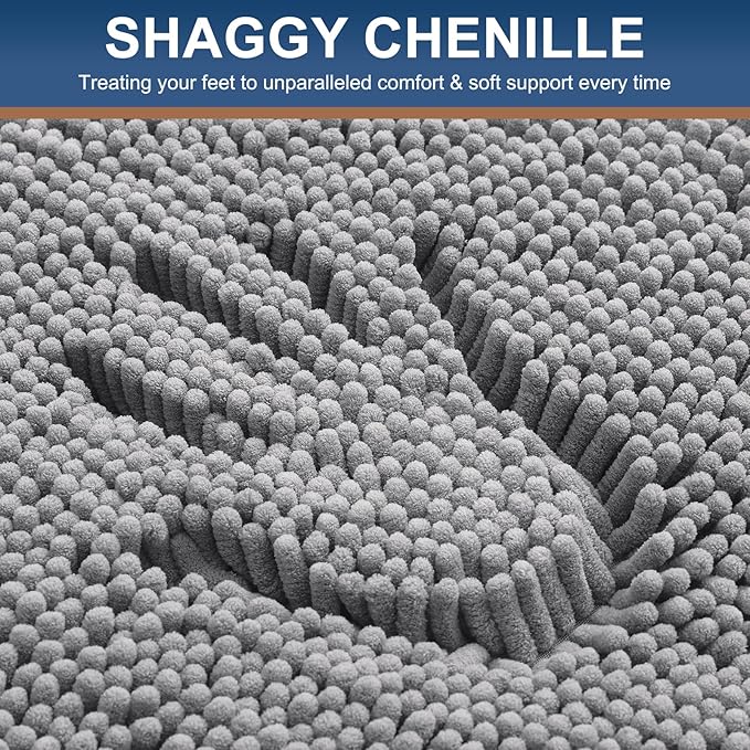 Smiry Luxury Chenille Bathroom Rugs 59x24, Extra Soft and Absorbent Shaggy Bath Mat, Machine Washable, Non-Slip Plush Carpet Runner for Tub, Shower, and Floor, Home Decor Accessories, Grey - Image 4
