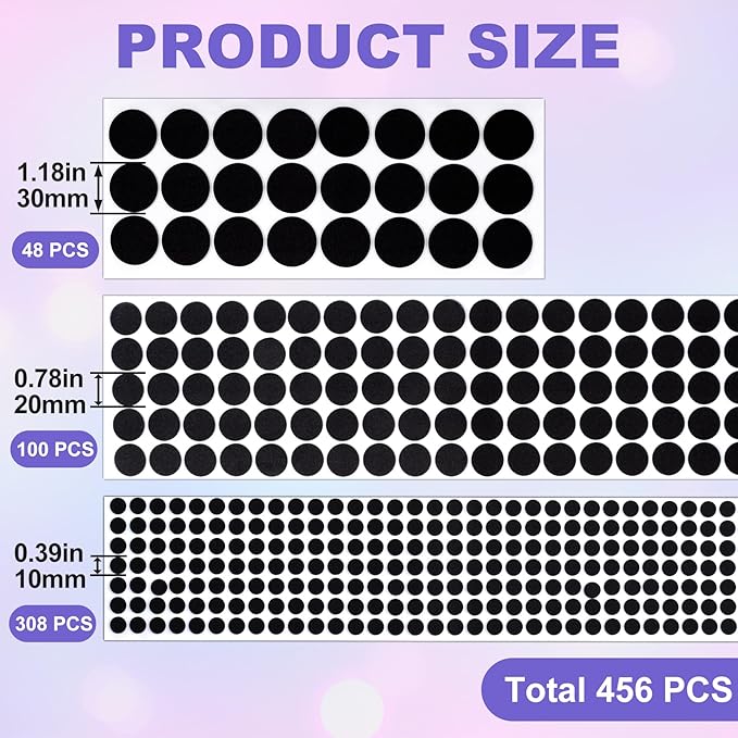 456 Pcs Small Felt Furniture Pads, Self-Adhesive EVA Foam Dot Circles, Round Felt Furniture Stickers for Desks Drawers Vases Photo Frames Cabinets Doors-Black (0.39'', 0.78'', 1.18'') - Image 2