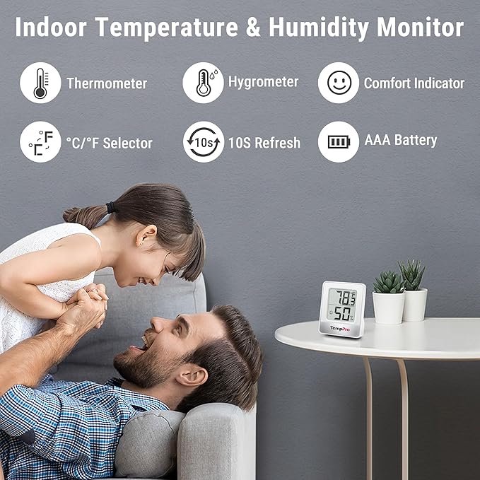 TempPro TP49 4 Pieces Digital Hygrometer Indoor Thermometer Humidity Meter Mini Hygrometer Thermometer with Temperature and Humidity Monitor Room Thermometer (Previously ThermoPro) - Image 2