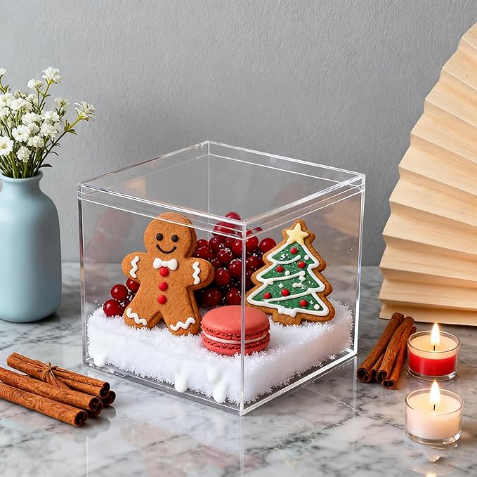 Acrylic Box with Lid 4 Pieces Clear Display Box Plastic Square Cube Wedding Candy Box for Jewelry Collectibles, Minerals,Figurines Storage Containers Decorative Boxes 4x4x4Inch - Image 7
