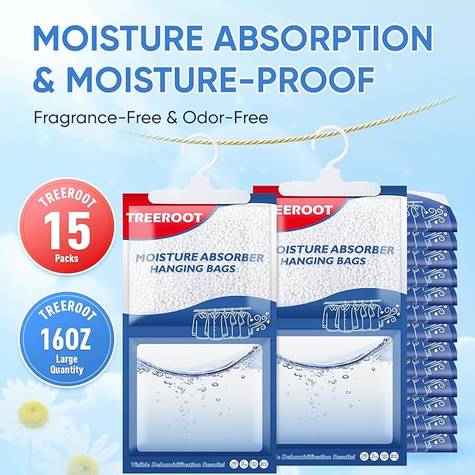 15 Pack Moisture Absorbers for Closet, 16OZ Hanging Closet Dehumidifier Bags, Hanging Humidity Absorber in Wardrobes, Kitchens and Bathrooms - Image 2